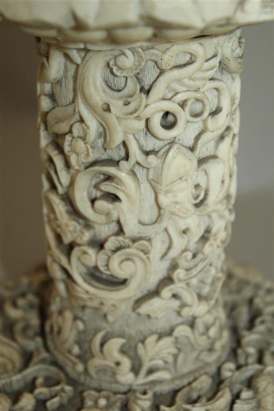 A large 19th century North European carved ivory vase and cover, probably German, 15in.